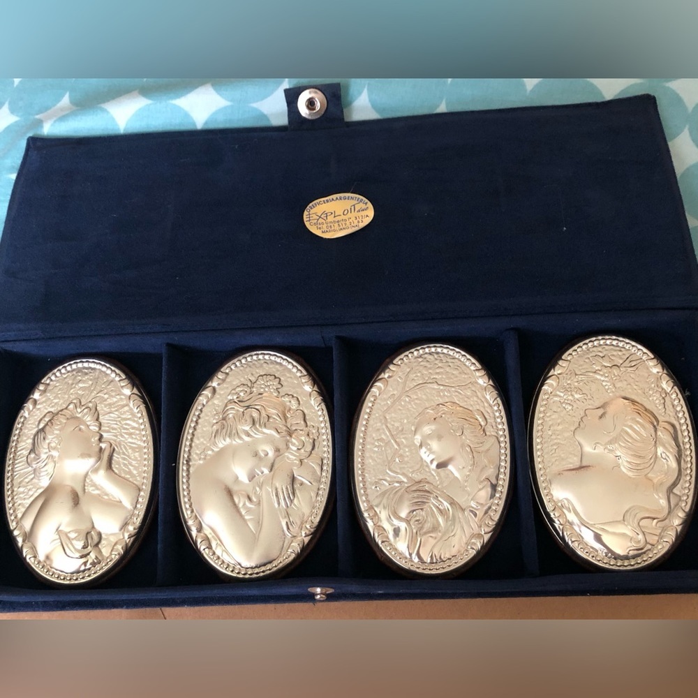 Vintage Italian Silver Laminate Four Seasons Decorative Plaques - Set of 4